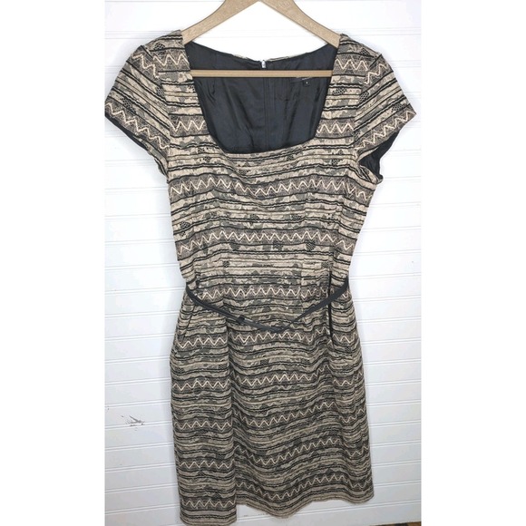 Nanette Lepore Dresses & Skirts - Nanette Lepore Womens Cocktail Dress 8 Black Goldish Lace Lined Belted Fit Flare